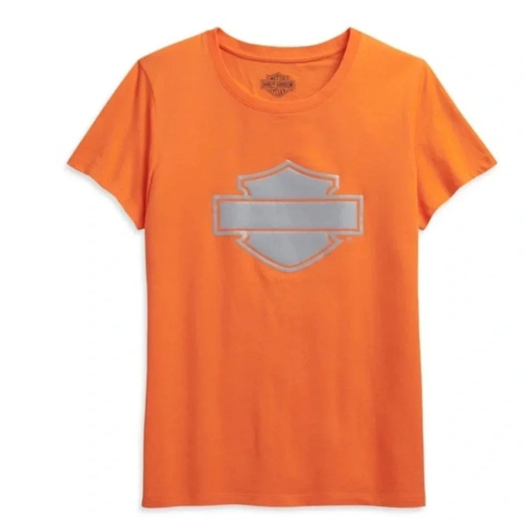 Harley Davidson Women’s T Shirt Graphic Logo Large Orange NWT - Picture 1 of 11